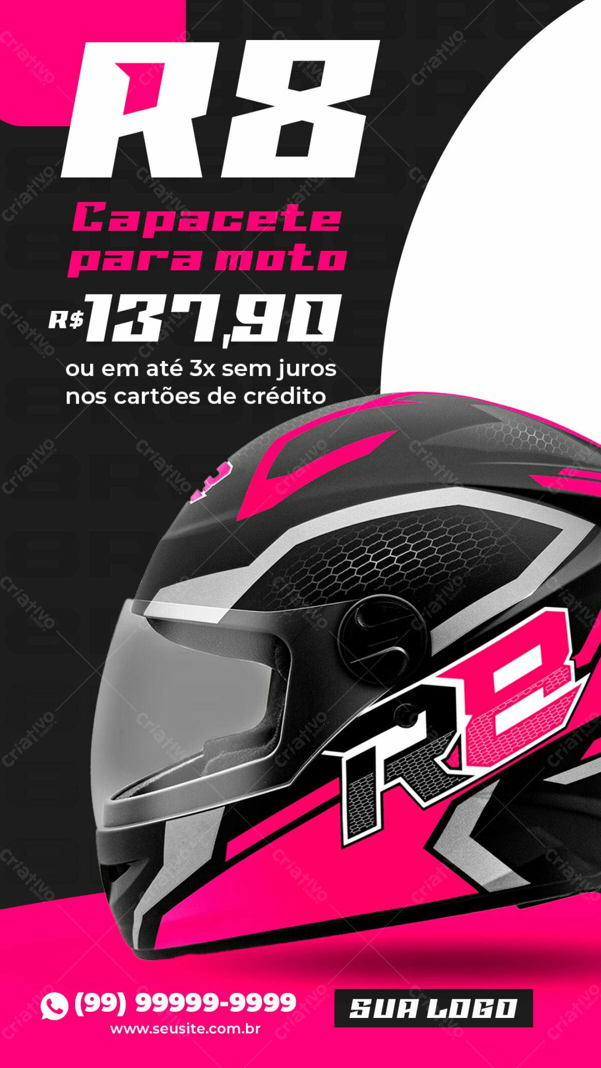 PSD Capacete para Moto R8 Rosa e Preto Editável