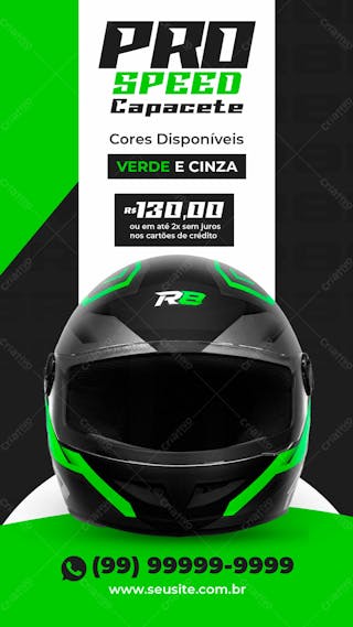 Story equipamentos para motociclistas capacete r 8 pro speed verde social media psd editável