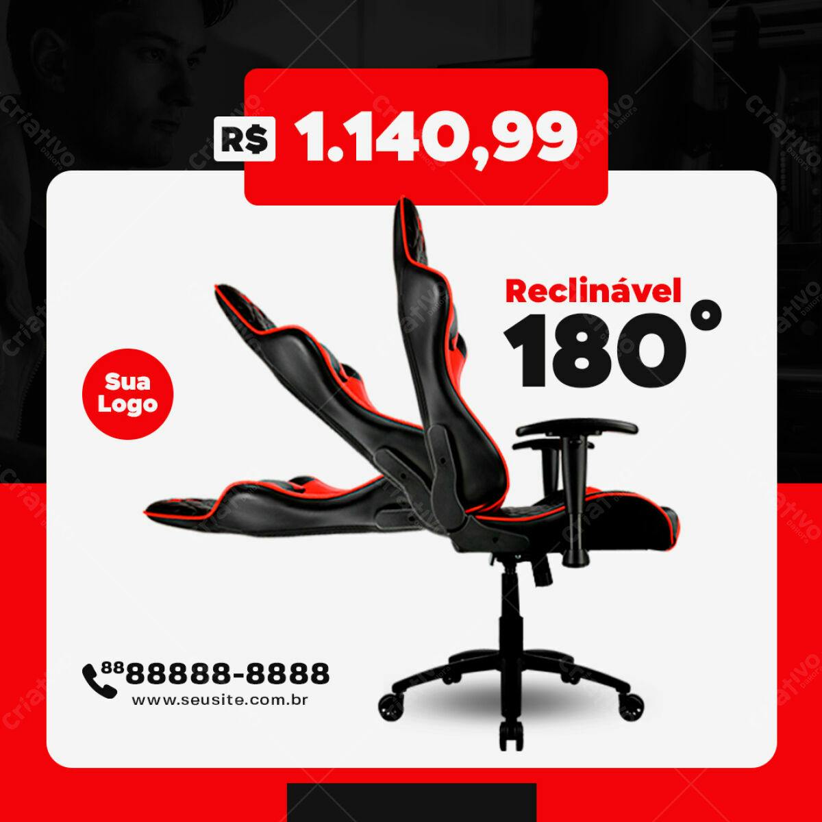 Banner Cadeira Gamer Reclinável 180° PSD Editável
