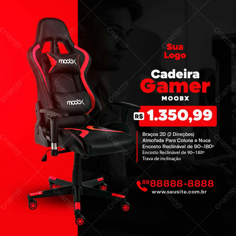 Cadeira Gamer Moobx Vermelha Conforto Total Social Media Psd Editável