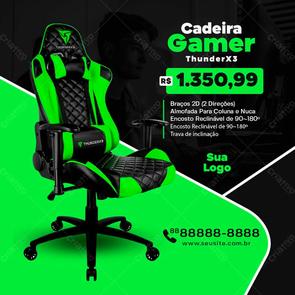 Cadeira Gamer Thunderx 3 Em Promoção Post Social Media Psd Editável