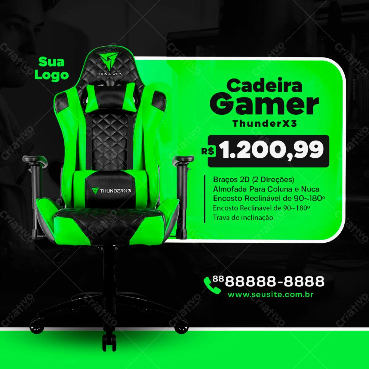 PSD Cadeira Gamer Verde e Preta ThunderX3 Editável