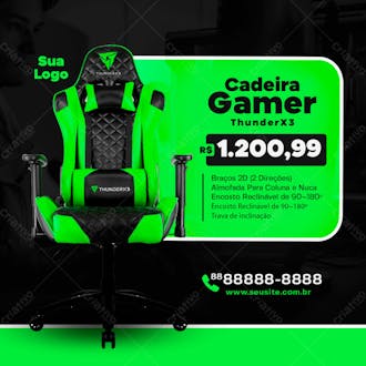 Cadeira gamer thunderx 3 verde social media psd editável