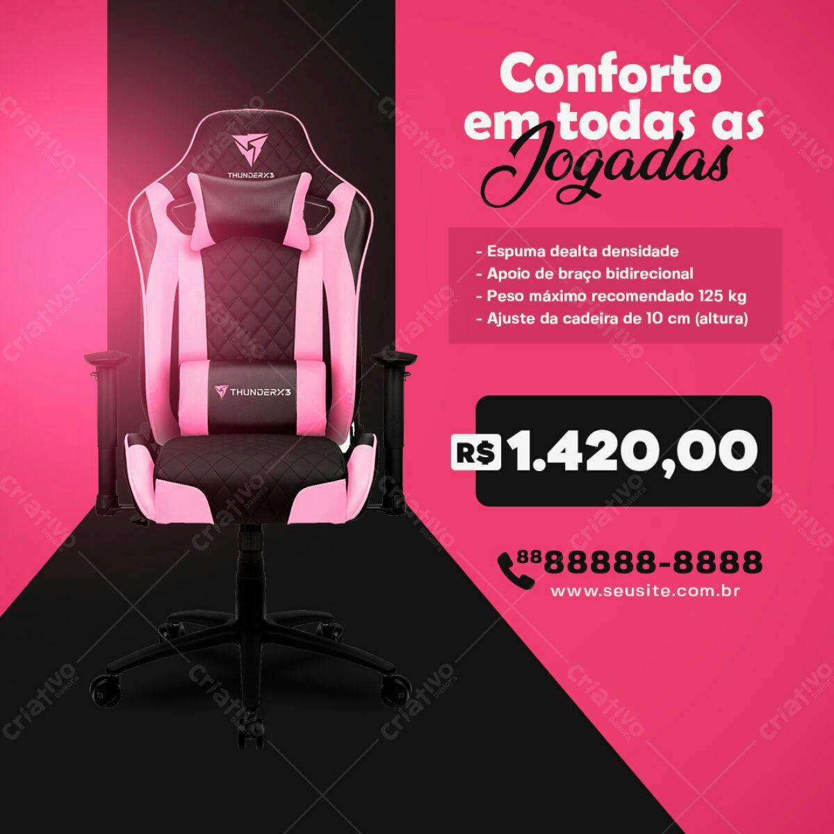 PSD Cadeira Gamer Rosa e Preta para Loja Online PSD Editável