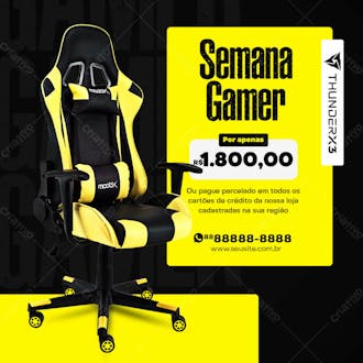 Semana gamer cadeira moobx em promoção social media psd editável