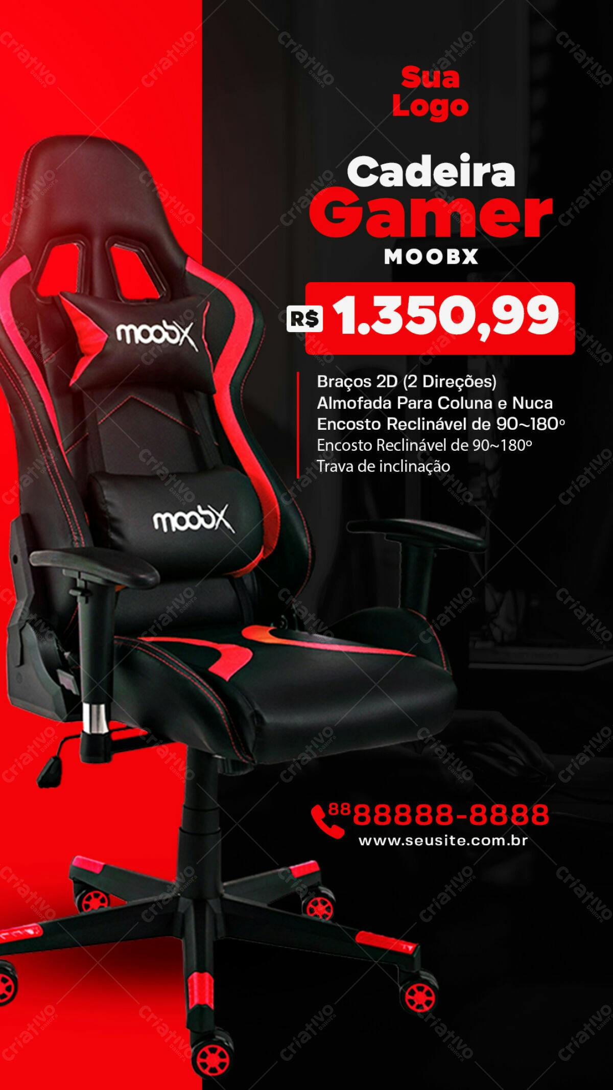 Flyer Cadeira Gamer Vermelha e Preta PSD Editável