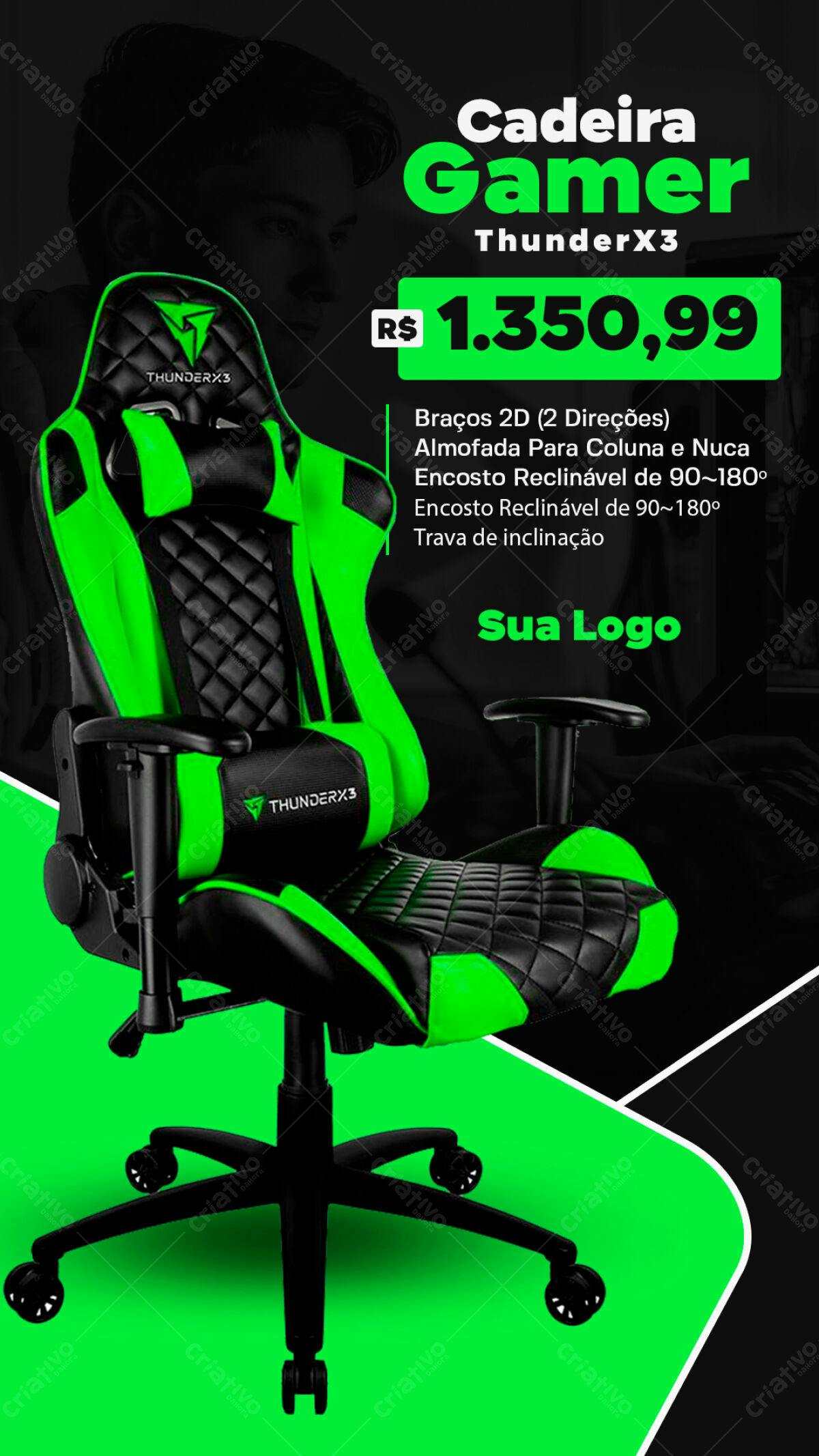 Mockup Cadeira Gamer Verde e Preta PSD Editável
