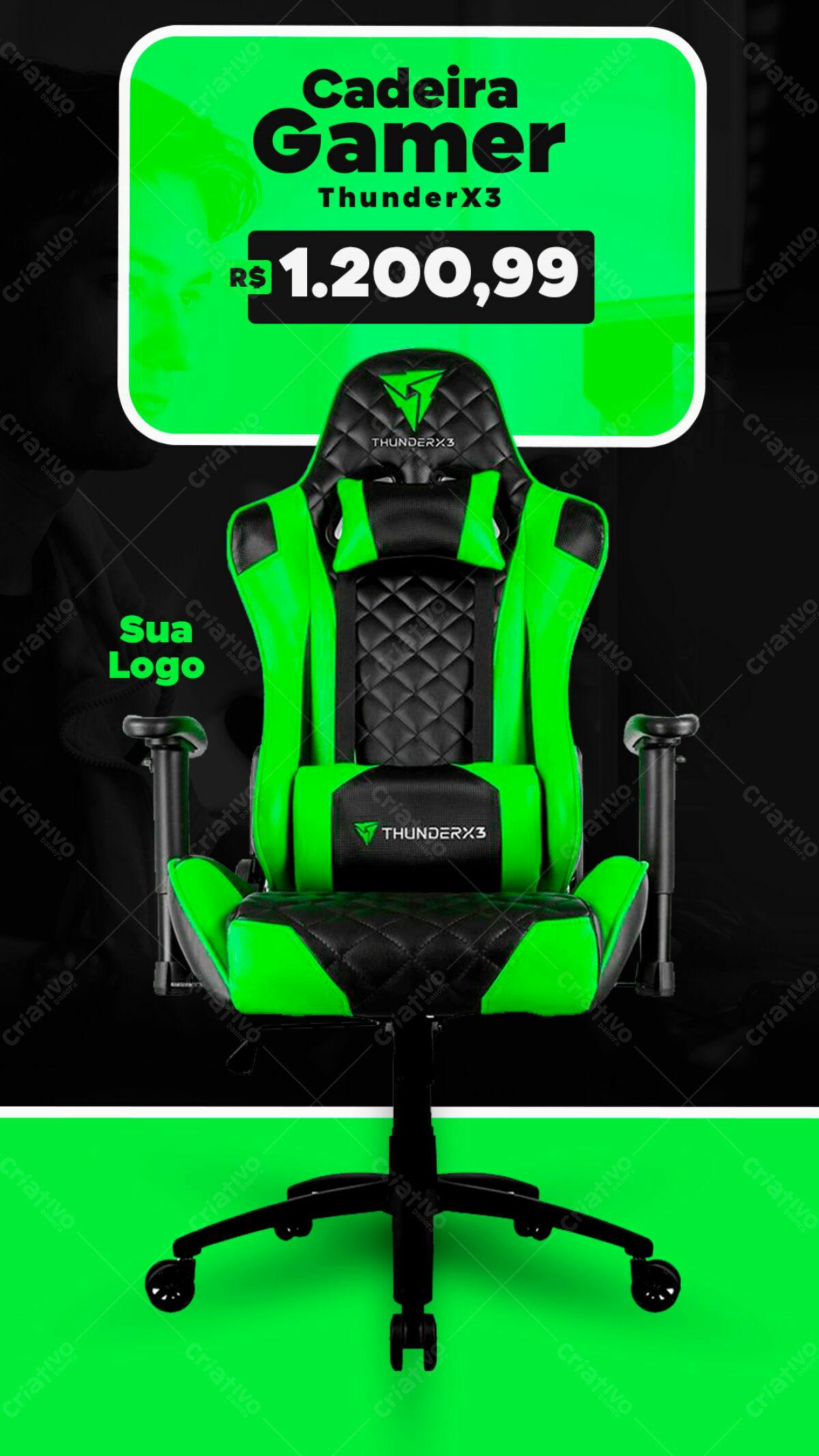 Mockup Cadeira Gamer Verde e Preta PSD Editável