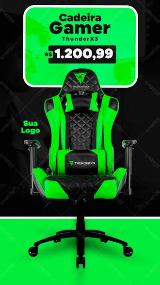 Story cadeira gamer thunderx 3 verde social media psd editável