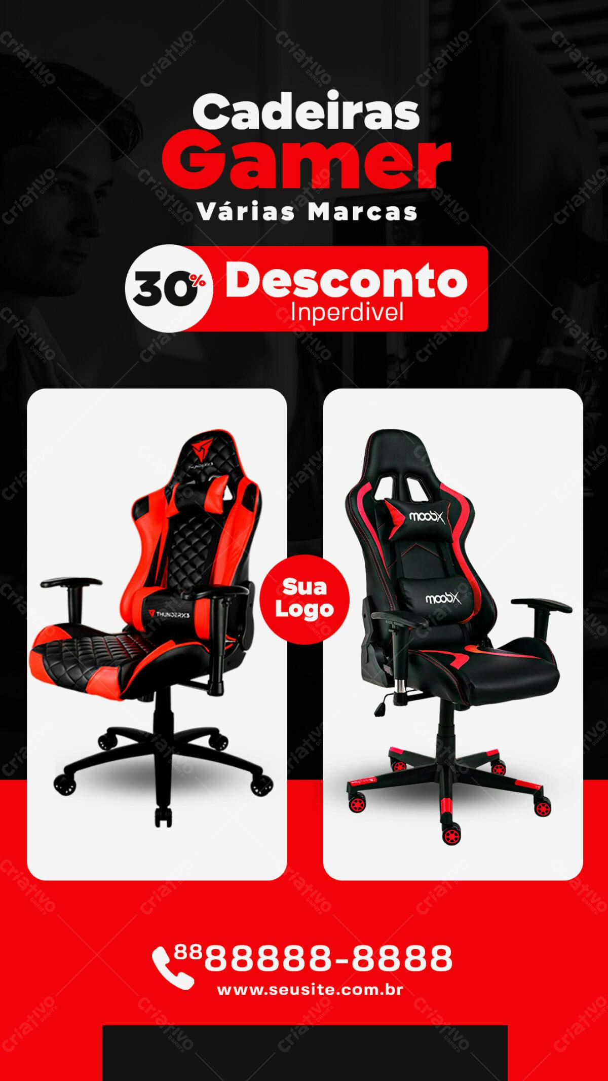 Flyer Cadeiras Gamer com Desconto PSD Editável