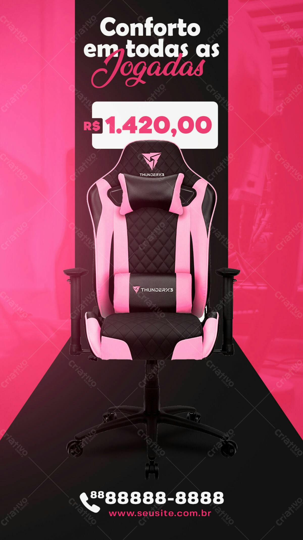Flyer Cadeira Gamer Rosa e Preta PSD Editável