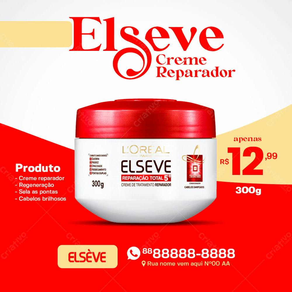 Creme De Tratamento Reparador Elsève Produtos De Beleza Social Media Psd Editável