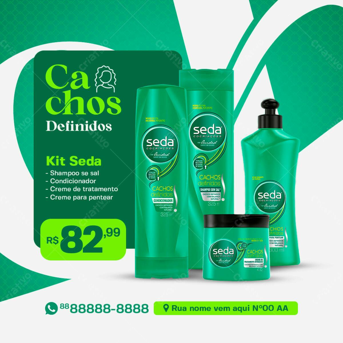 Kit Produtos Cabelo Cacheados Seda PSD Editável