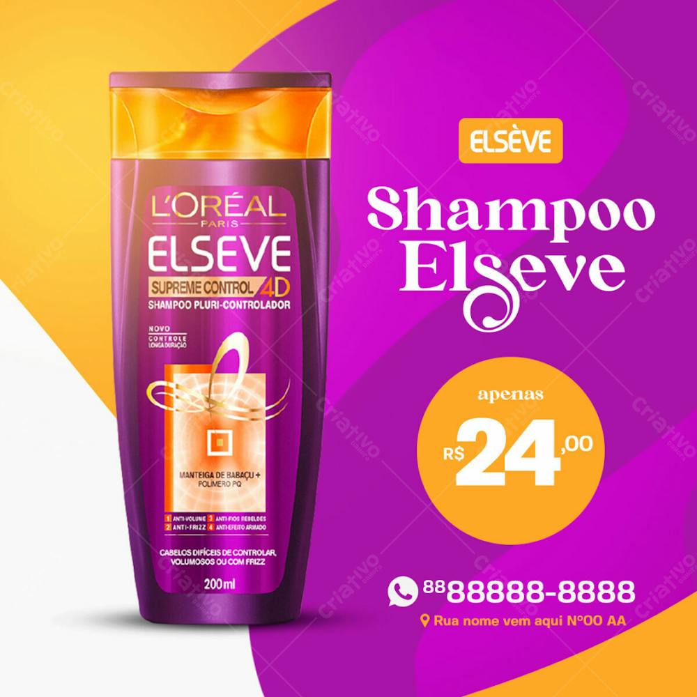 Shampoo Elsève Controle Supremo Produtos De Beleza Social Media Psd Editável