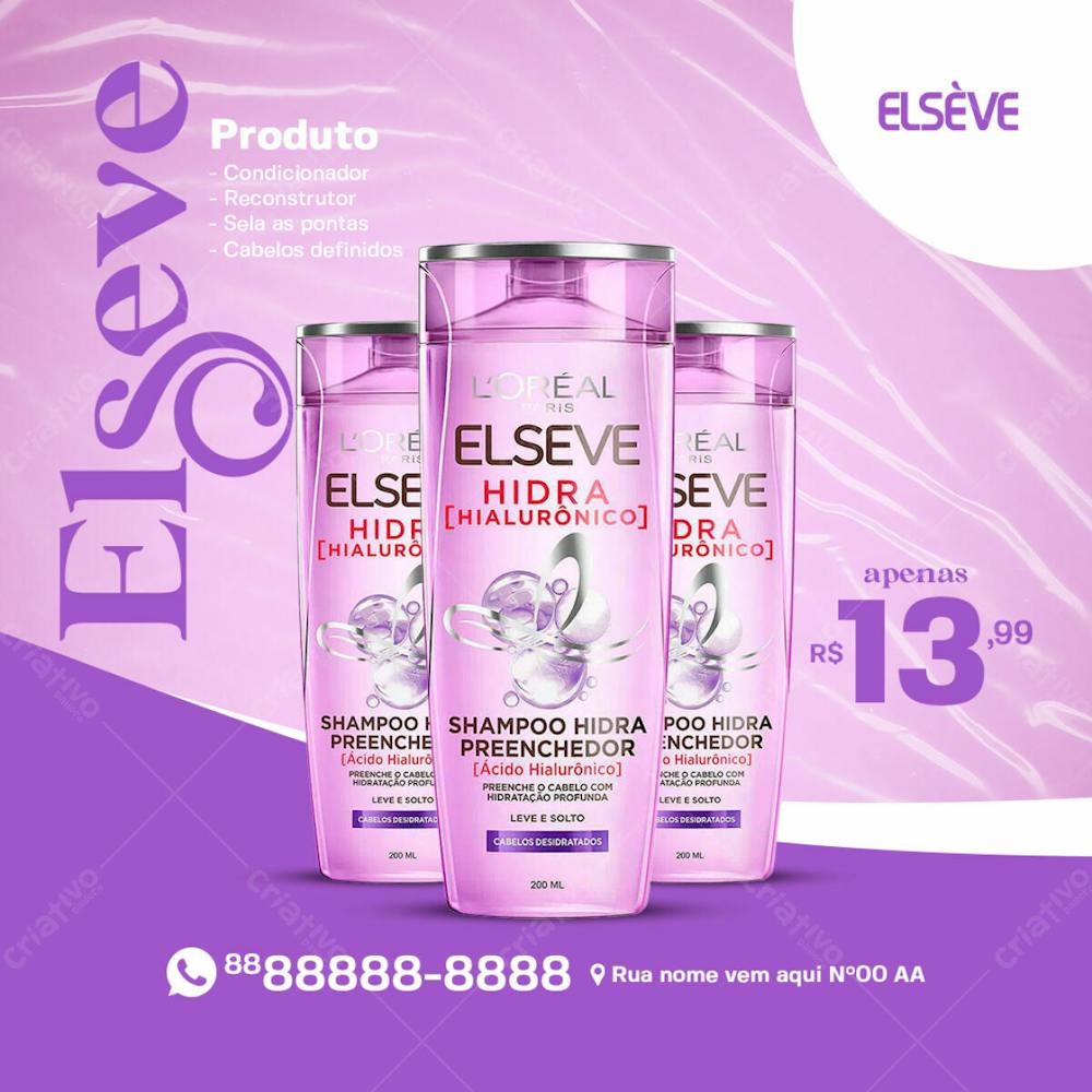 Shampoo Hidratante Elsève Produtos De Beleza Social Media Psd Editável