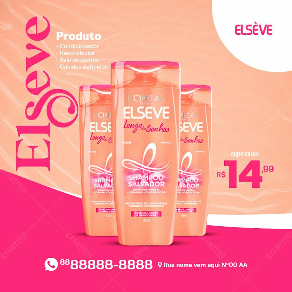 Shampoo Salvador Elsève Produtos De Beleza Social Media Psd Editável