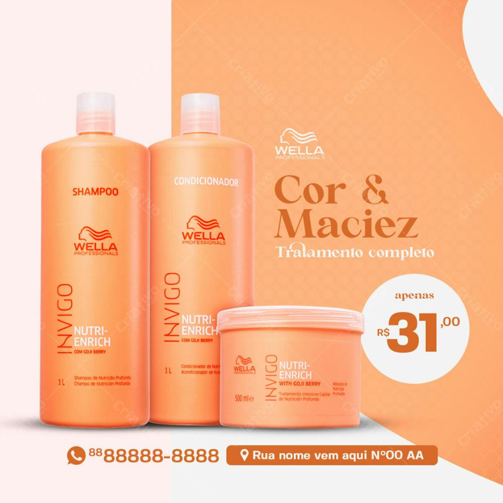 Tratamento Capilar Wella Cor &#38; Maciez Produtos De Beleza Social Media Psd Editável