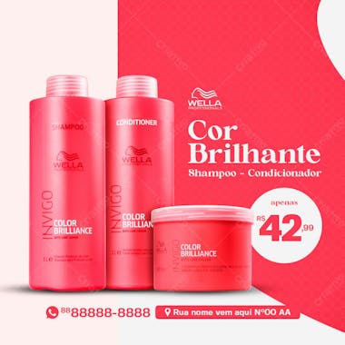 Tratamento capilar wella cor brilhante produtos de beleza social media psd editável