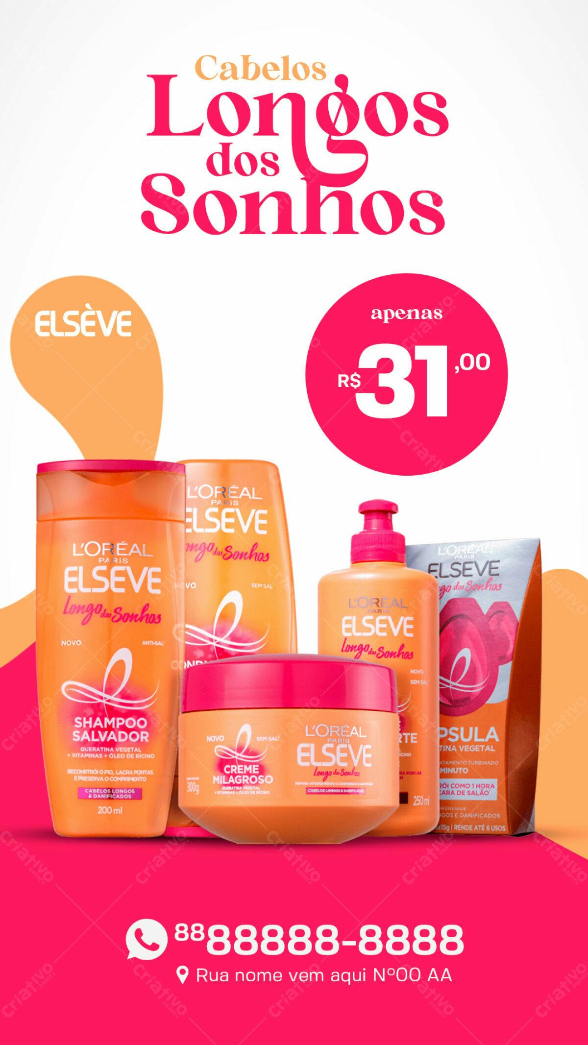 Flyer Promoção Cabelos Longos dos Sonhos Elseve PSD Editável