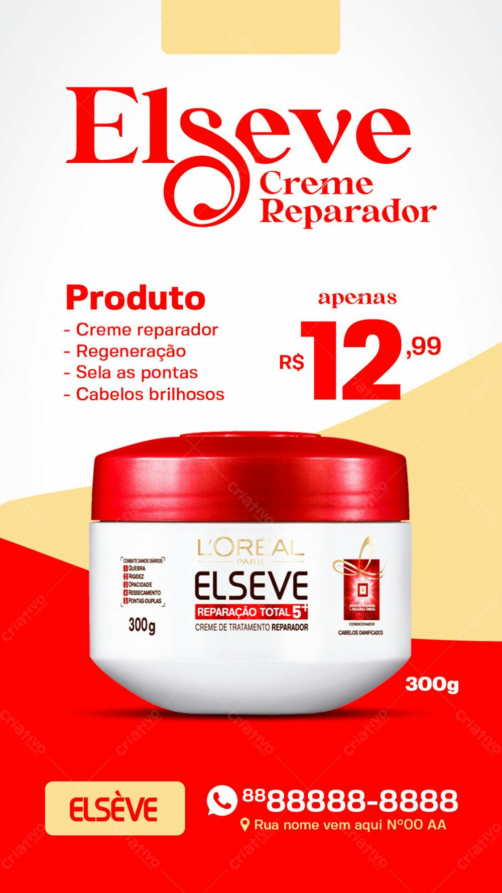 Stories Creme De Tratamento Reparador Elsève Produtos De Beleza Social Media Psd Editável