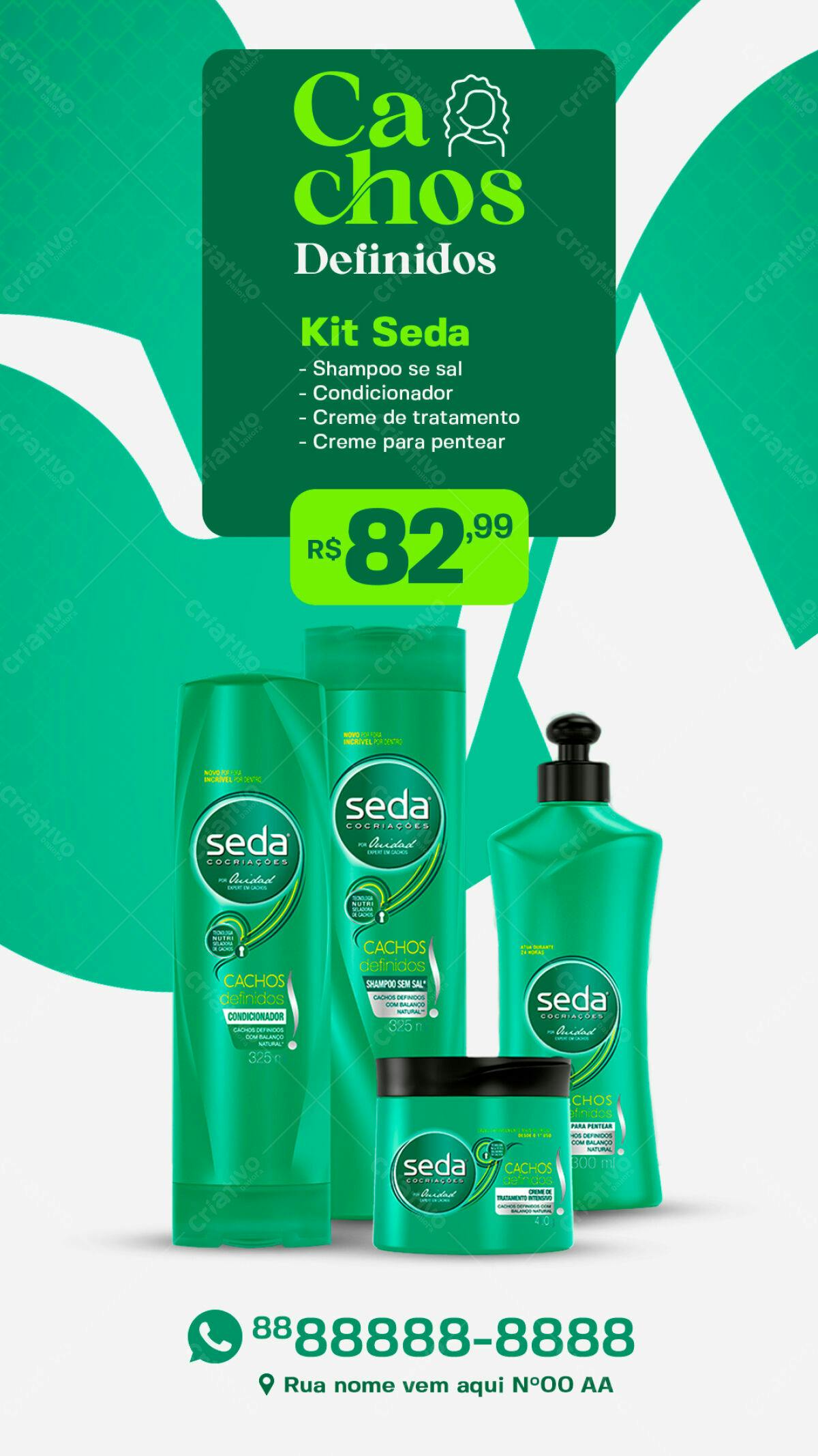 Flyer Kit Cabelo Cacheado Seda PSD Editável