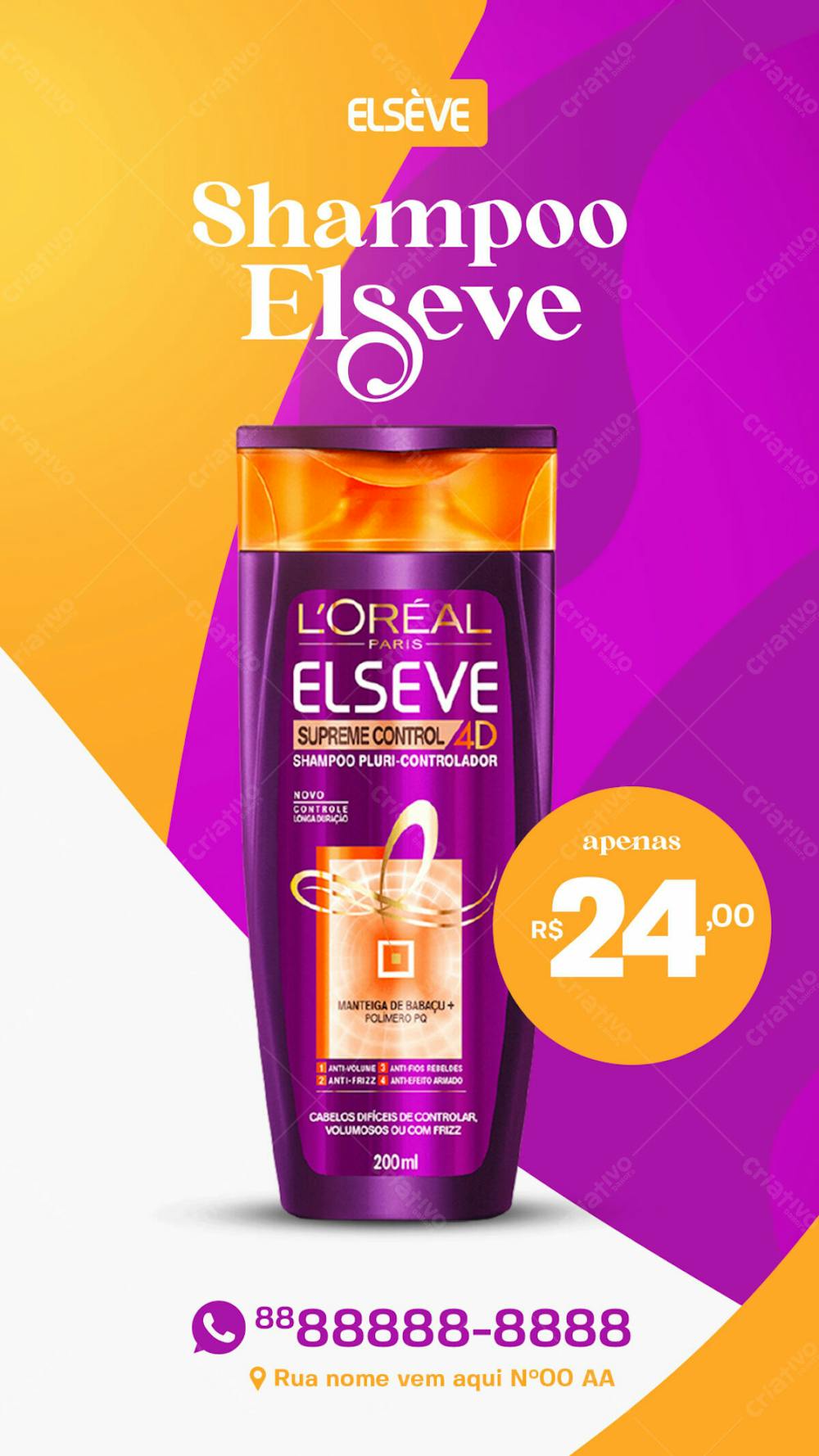 Stories Shampoo Elsève Controle Supremo Produtos De Beleza Social Media Psd Editável