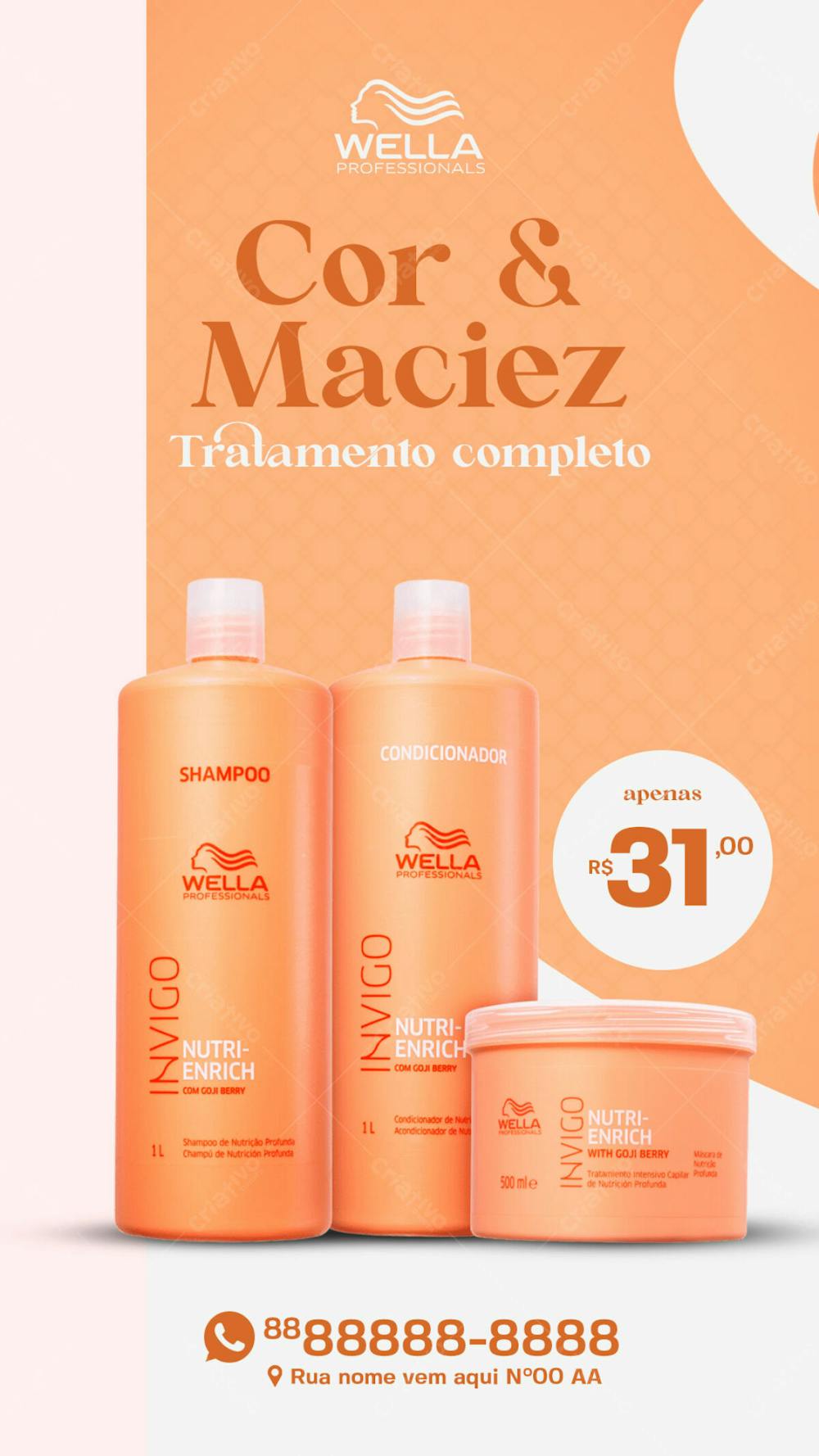 Tratamento Capilar Wella Cor &#38; Maciez Produtos De Beleza Social Media Psd Editável