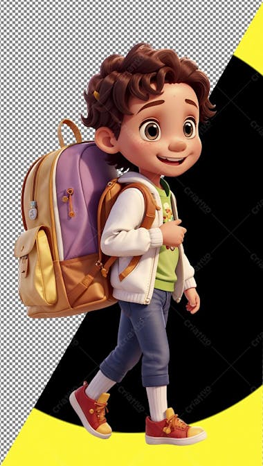 Volta às aulas 3d , mochila, criança feliz, disney, pixar, png