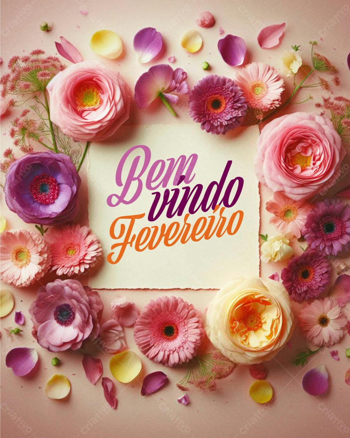 Postagem para Boas Vindas Fevereiro PSD Editável