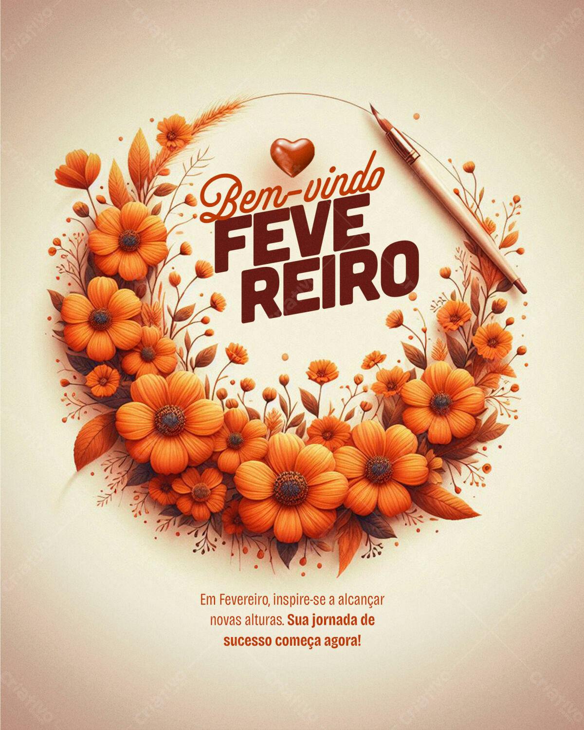 Flyer Boas Vindas Fevereiro PSD Editável