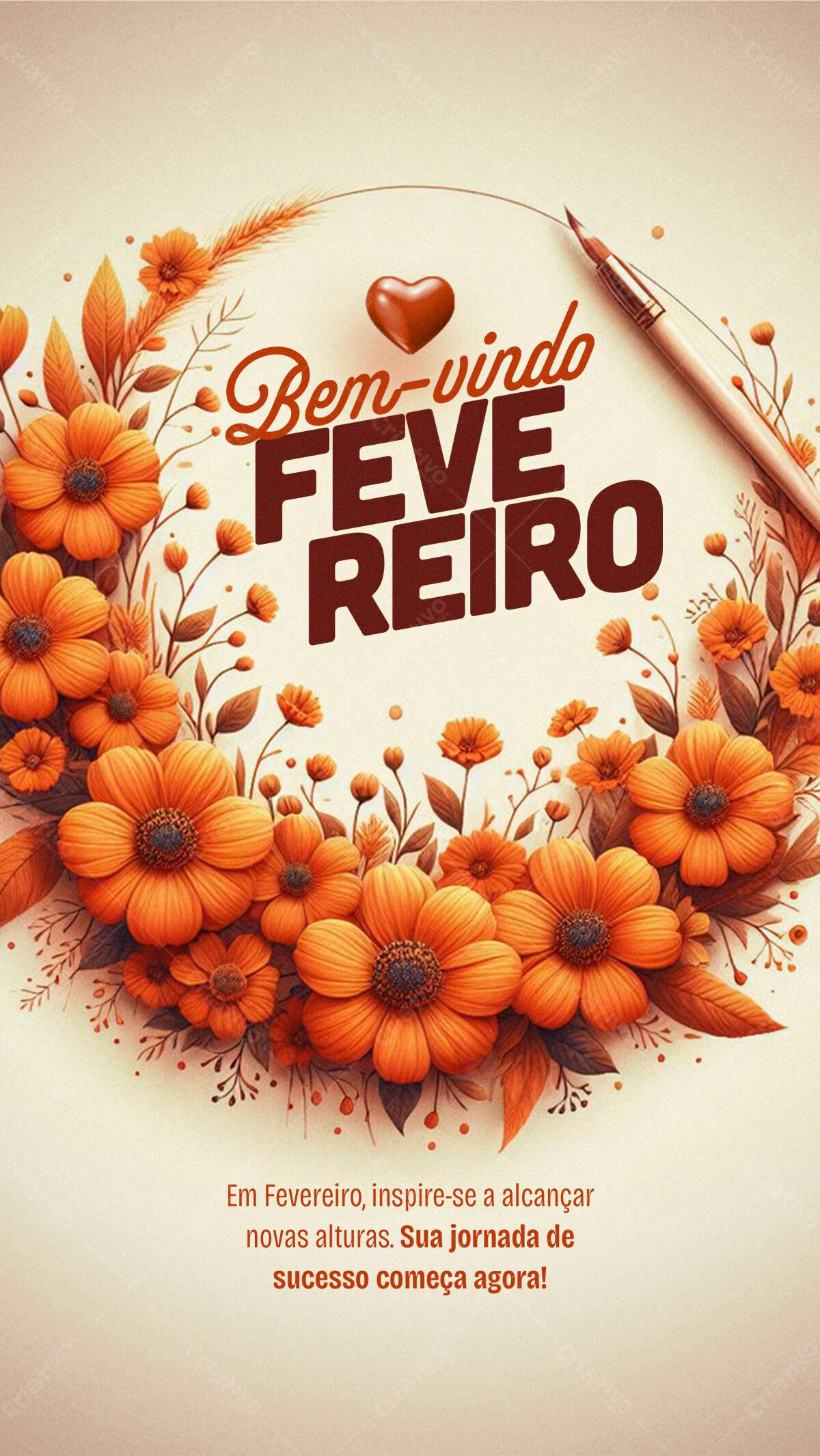 PSD Boas Vindas Fevereiro Flores PSD Editável