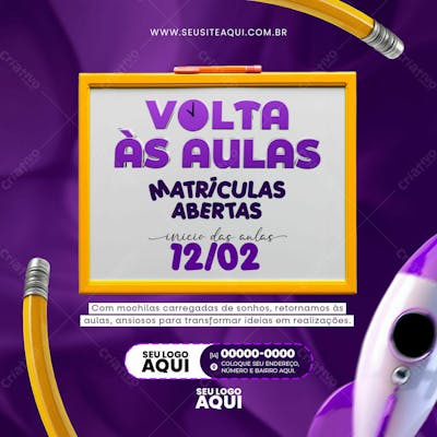 VOLTA ÀS AULAS | MATRÍCULAS ABERTAS | ESCOLA | PSD EDITÁVEL