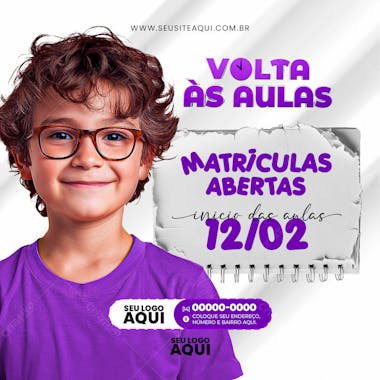 Volta às aulas | matrículas abertas | escola | psd editável