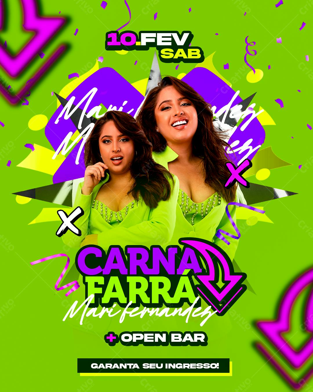 Flyer para Festa de Carnaval com Mari Fernandez PSD Editável