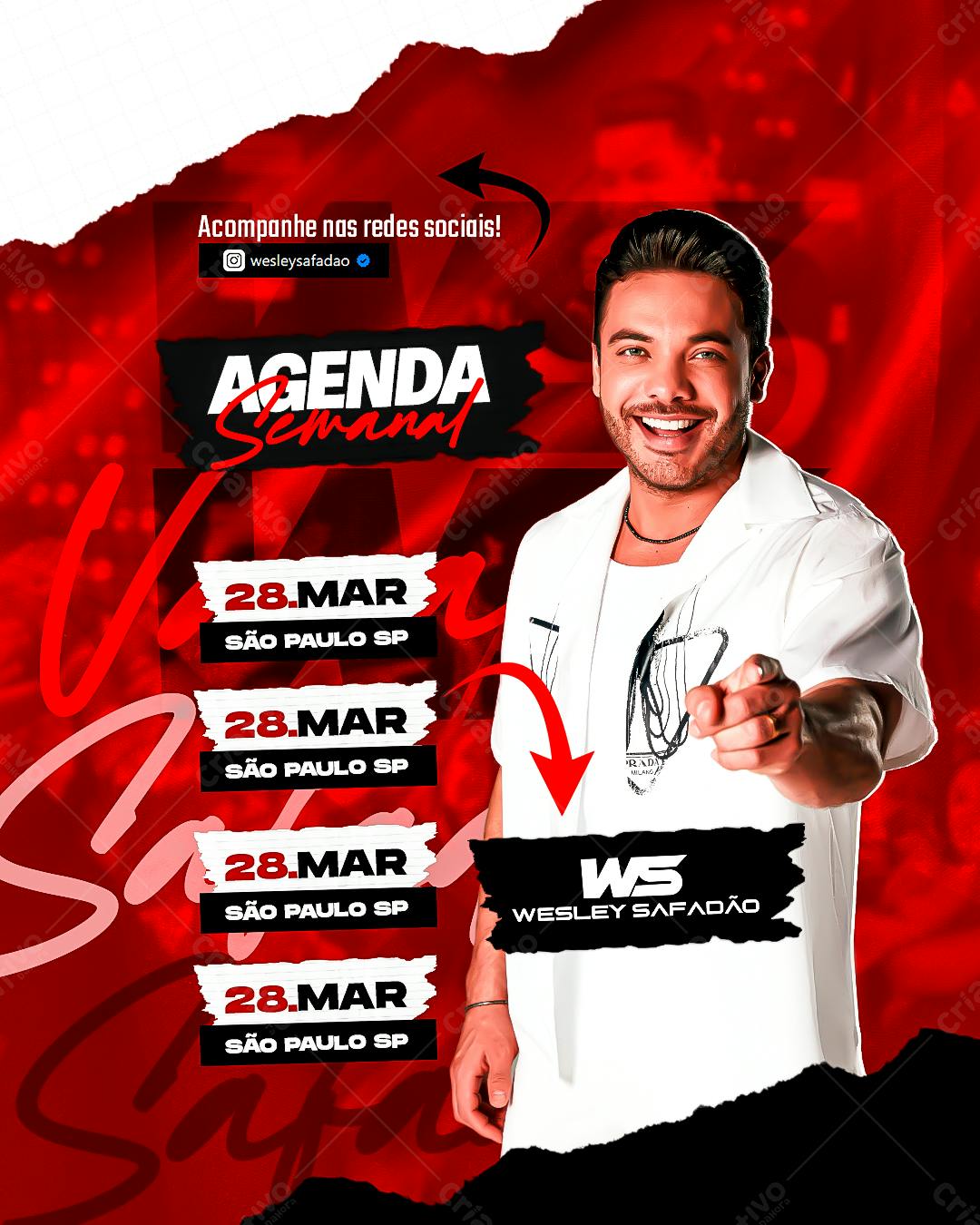 Flyer Wesley Safadão Agenda Semanal PSD Editável