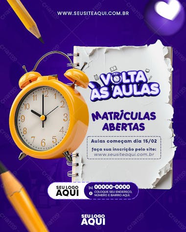 Feed | volta às aulas | matrículas abertas | escola | psd ed