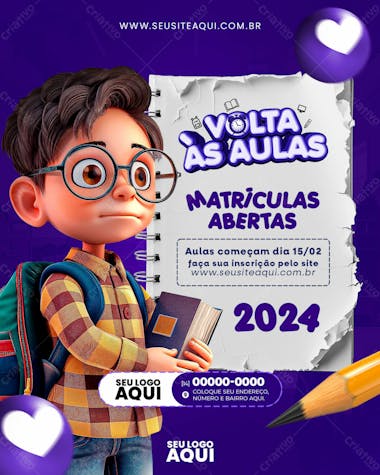 Feed | volta às aulas | matrículas abertas | escola | psd ed