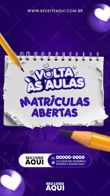 Story | volta às aulas | matrículas abertas | escola | psd e