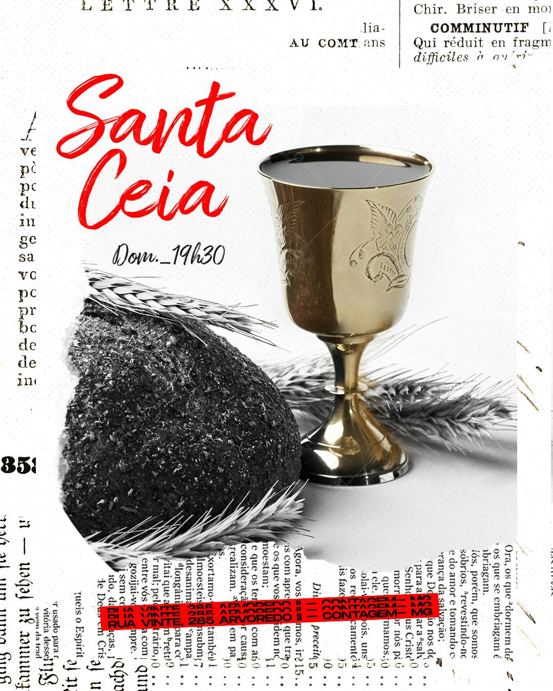 Convite Santa Ceia Dourado e Vermelho Editável no Canva