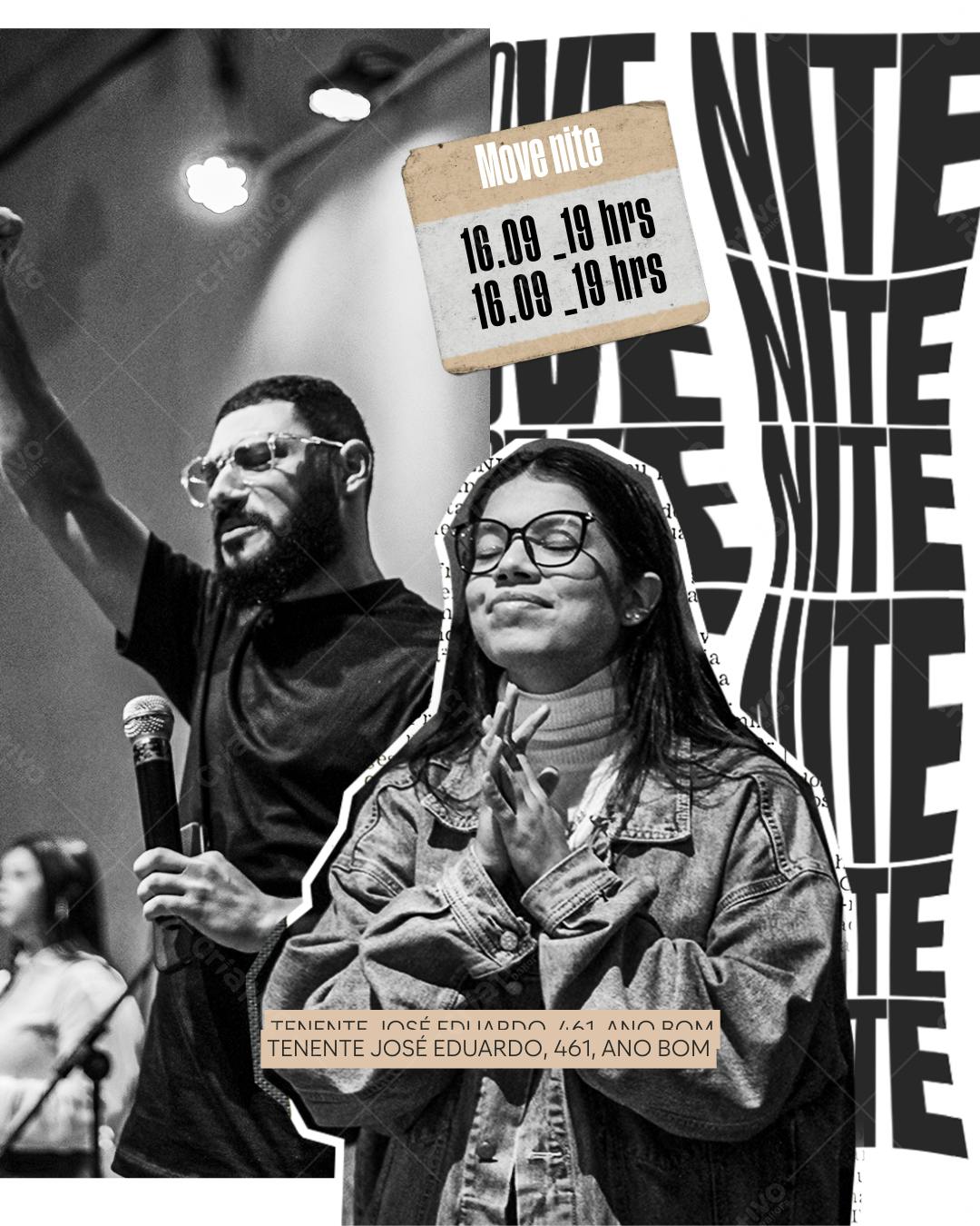 Flyer evento gospel preto e branco Editável no Canva