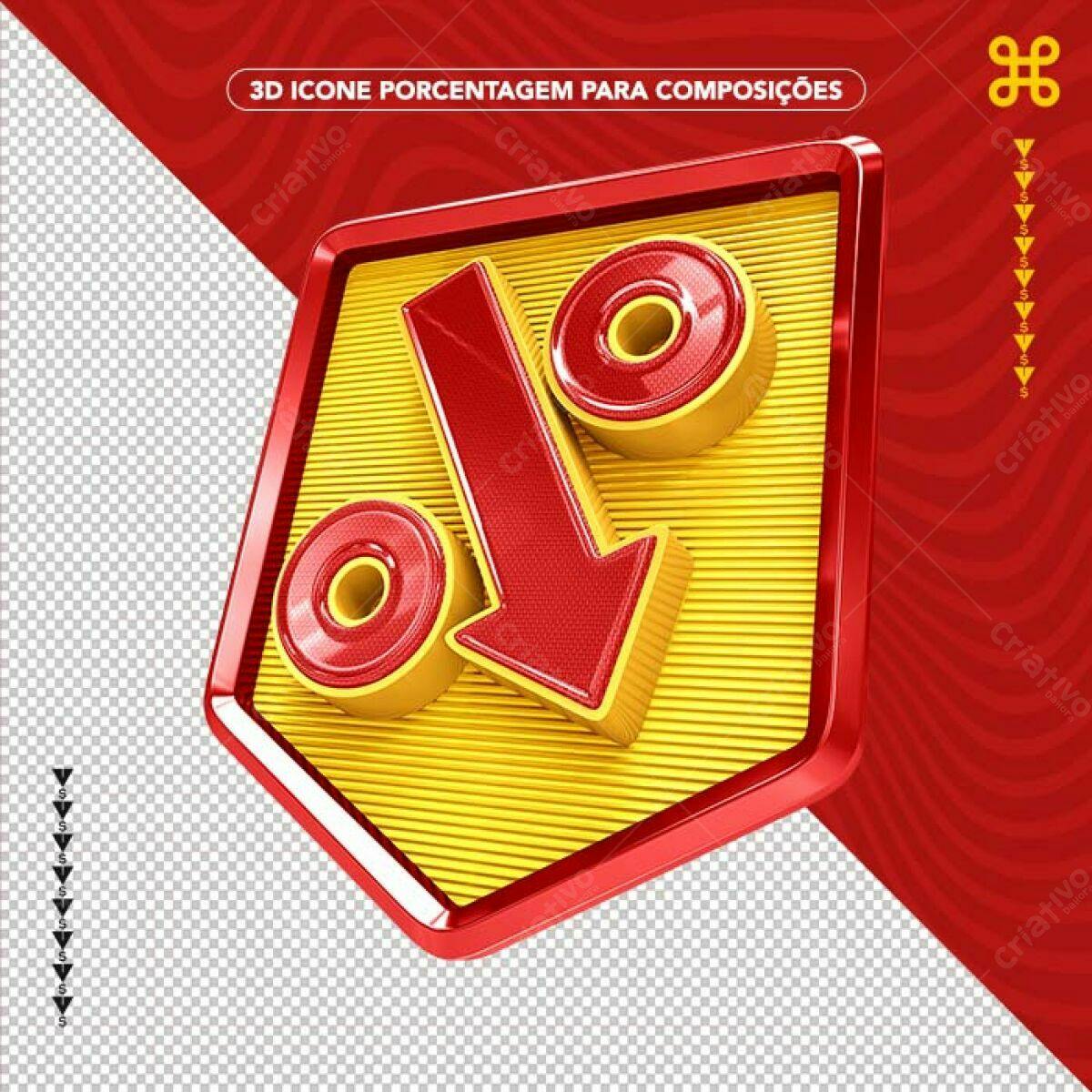 Selo 3D promocional desconto vermelho e amarelo
