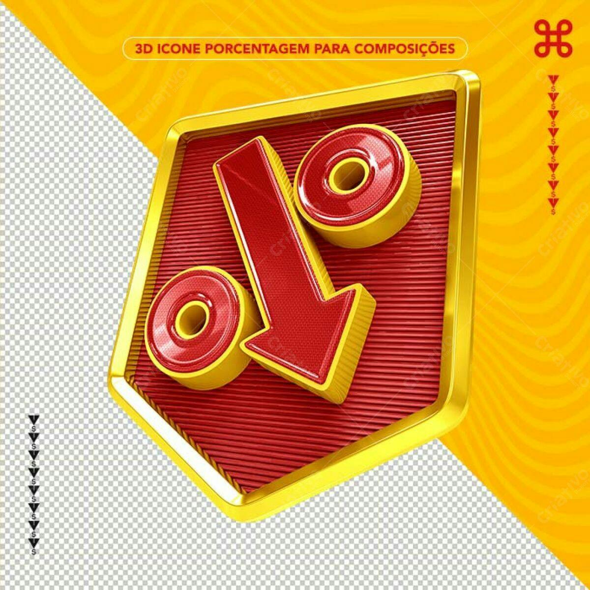 Selo 3D promocional desconto vermelho e dourado
