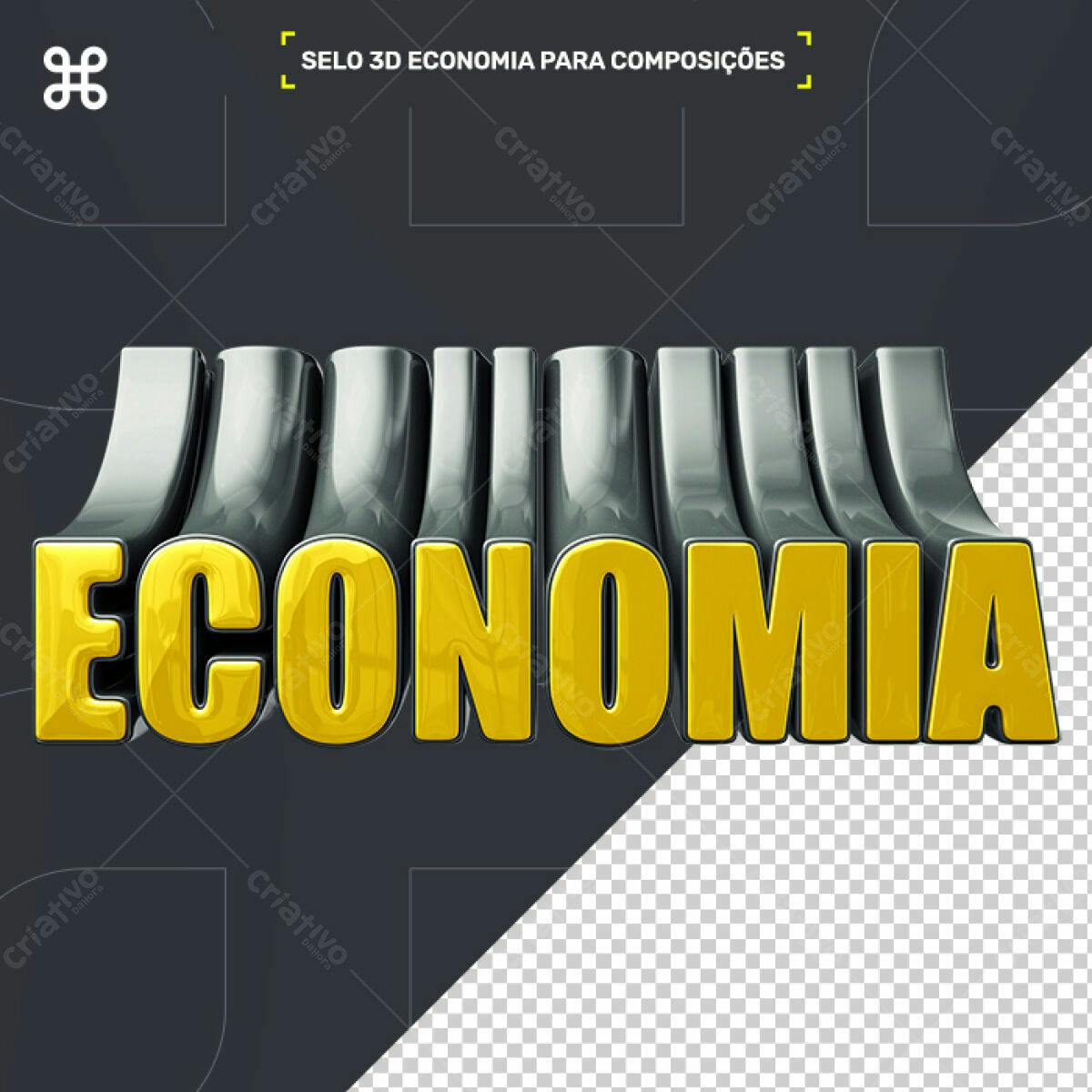Selo 3D Economia Metalizado Dourado e Prata