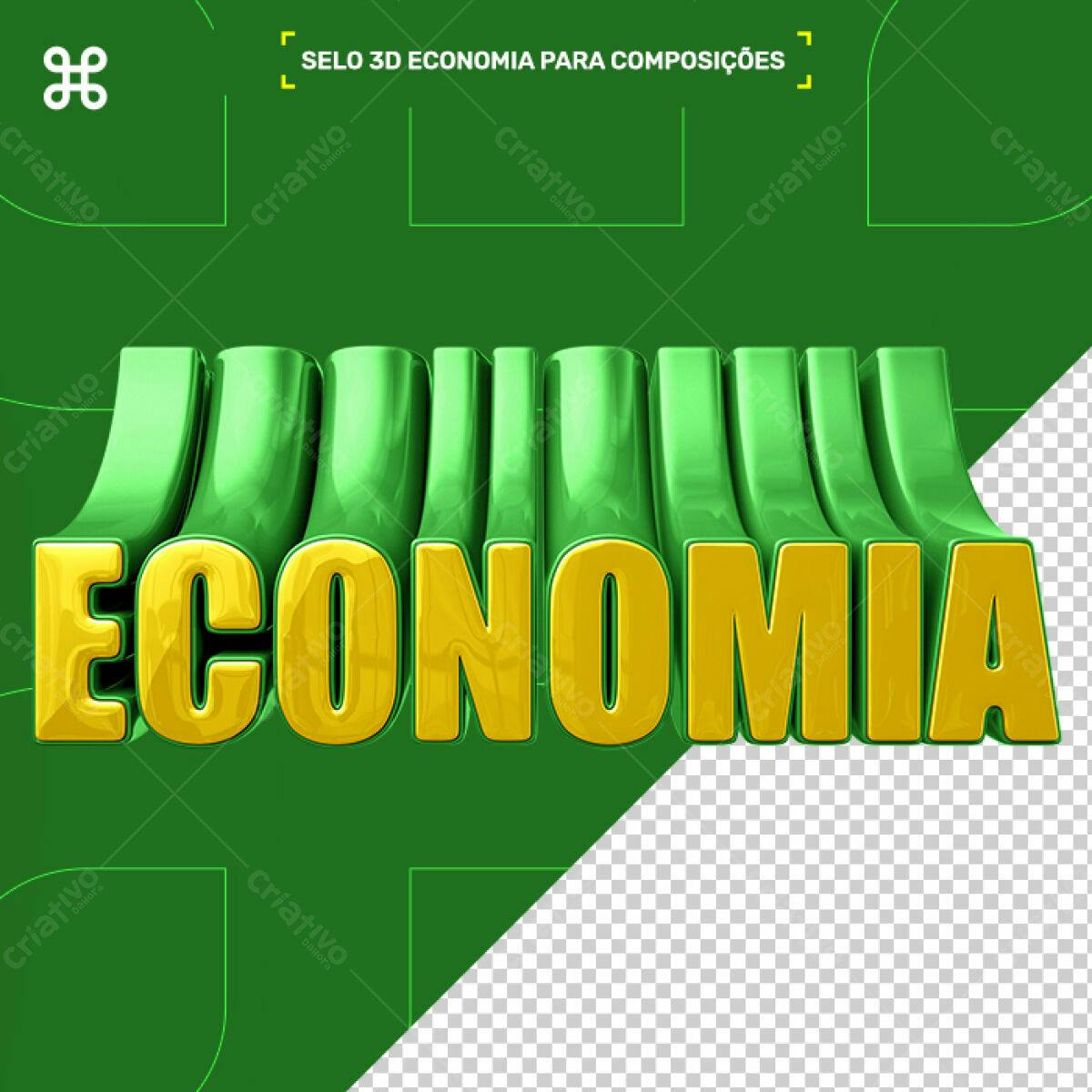 Selo 3D Economia Verde e Dourado