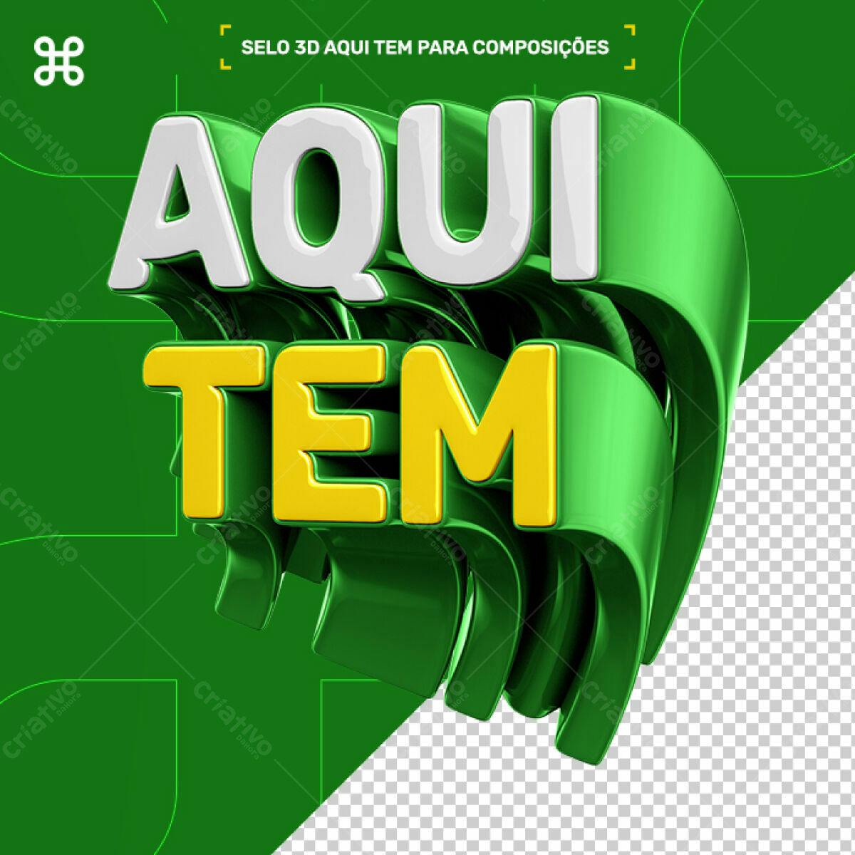 Selo 3D promocional verde e amarelo metálico