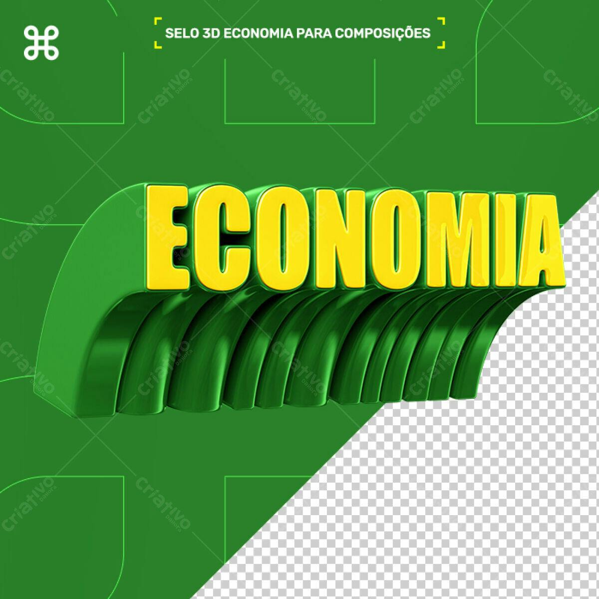 Selo 3D econômico verde e amarelo