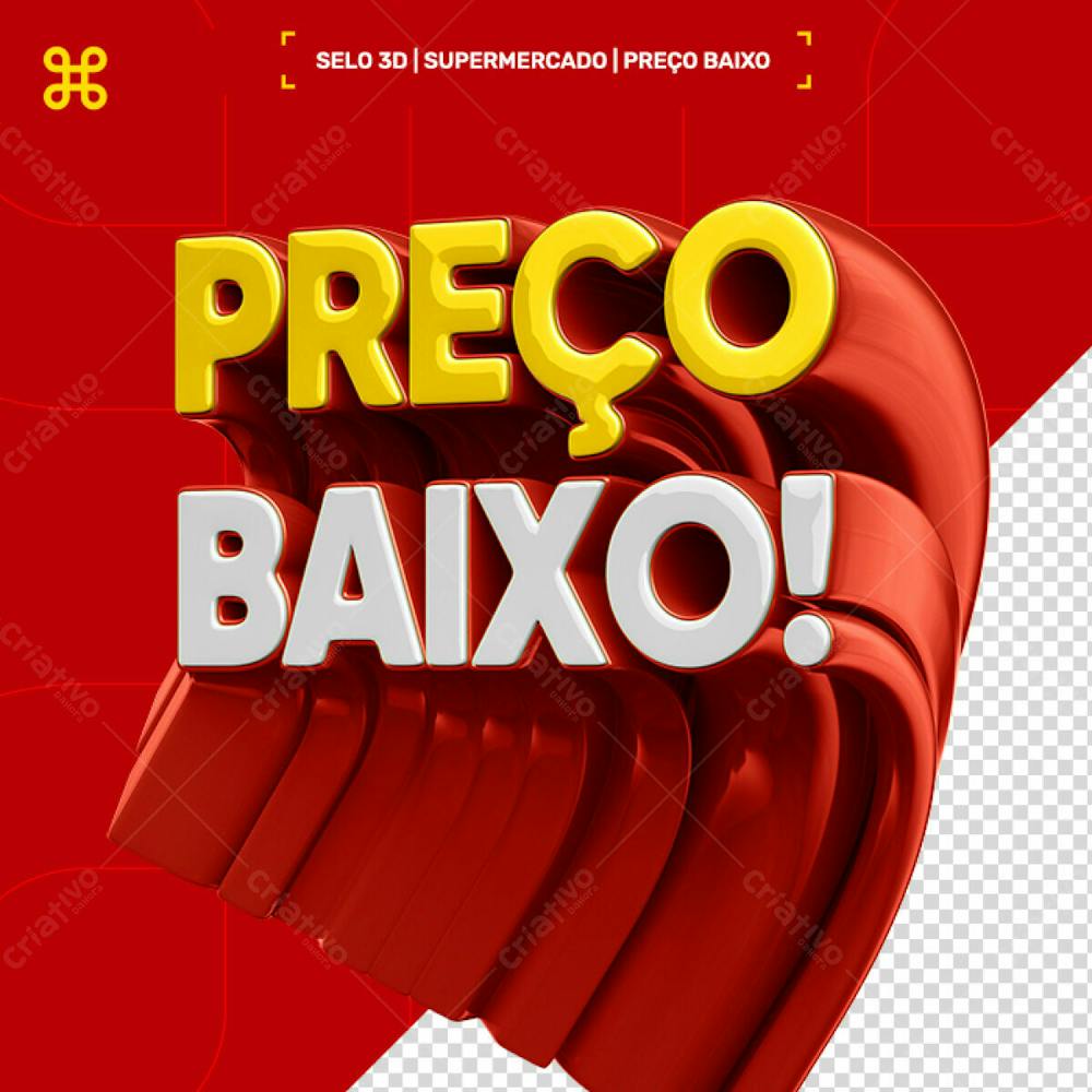 Selo 3D Vermelho Supermercado Mercado Preço Baixo Psd