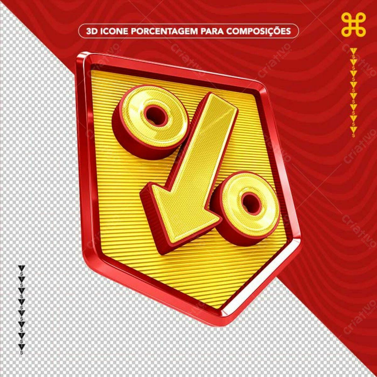 Selo 3D promocional desconto dourado e vermelho