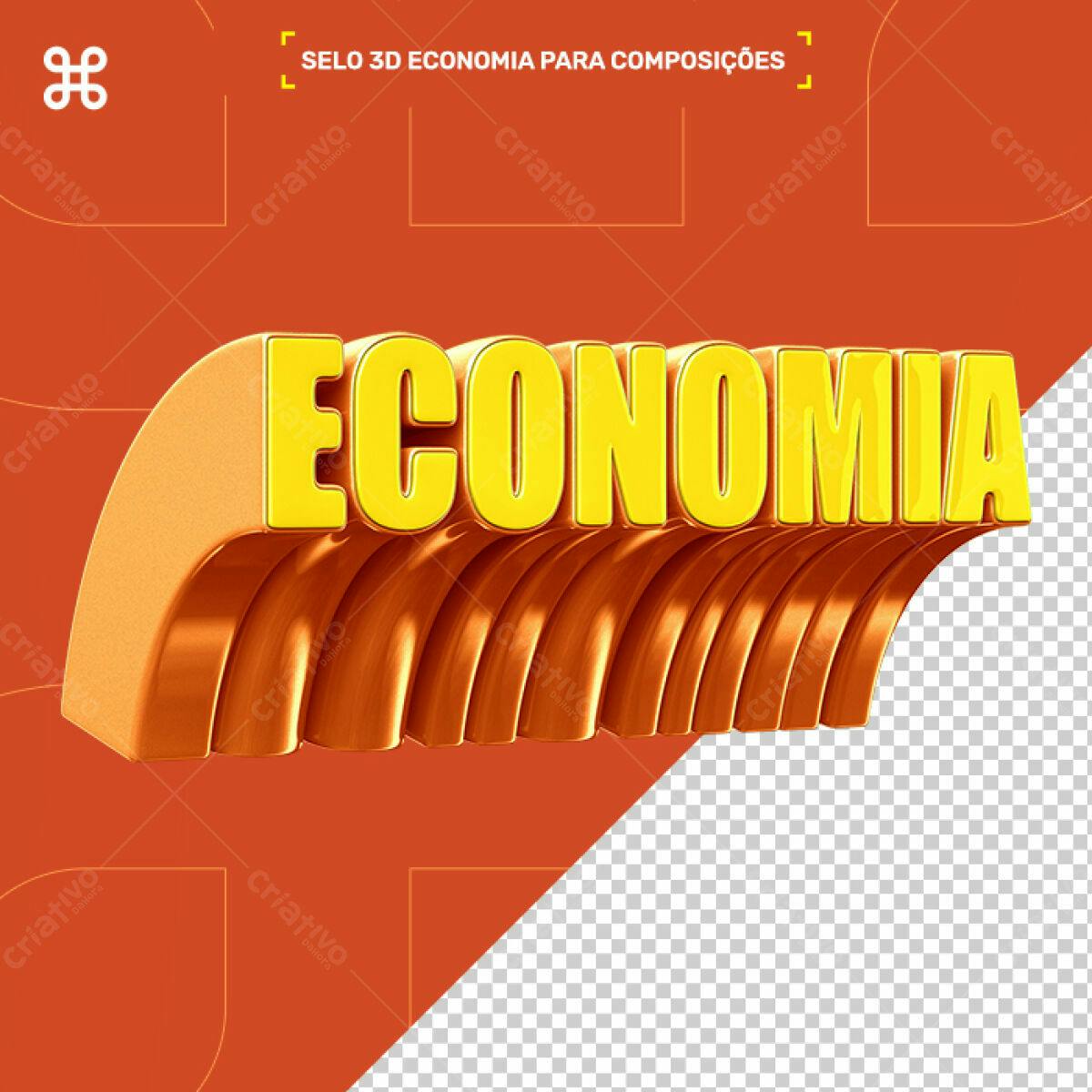 Selo 3D metálico dourado e amarelo para economia
