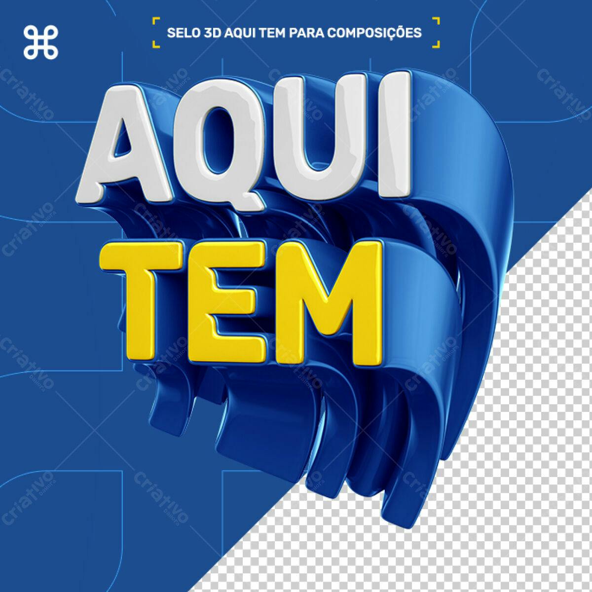 Selo 3D promocional azul e amarelo 3D